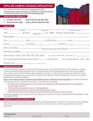 IUPUI ON-CAMPUS HOUSING APPLICATION - Fill and Sign Printable Template ...