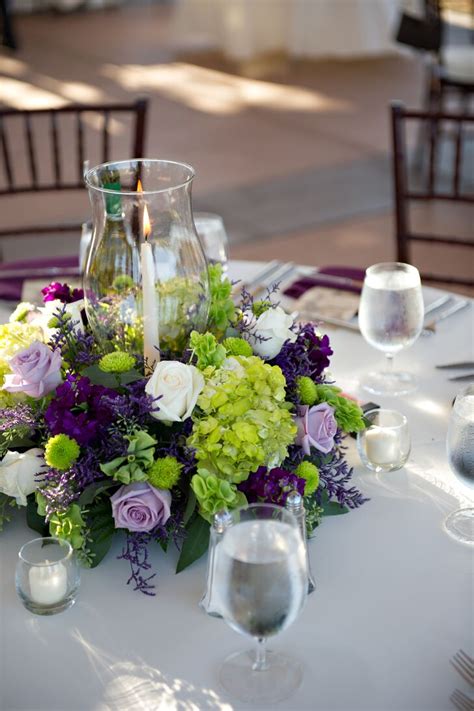 Purple, Green and White Flower Centerpieces