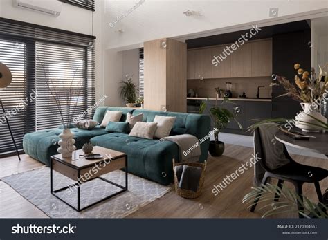 Big Blue Cozy Corner Sofa Modern Stock Photo 2170304651 | Shutterstock