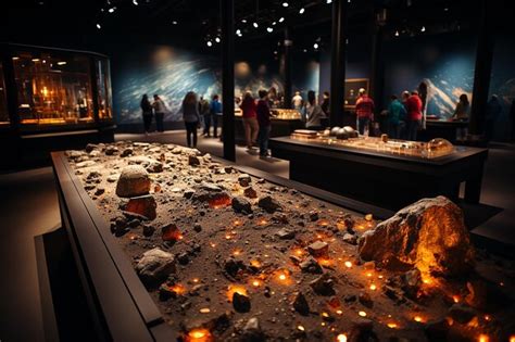 Premium AI Image | Celestial Showcase Meteorite Exhibit in a Museum