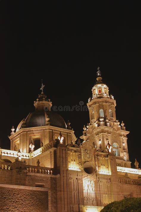 Night View of the Morelia Cathedral in Michoacan Stock Image - Image of ...