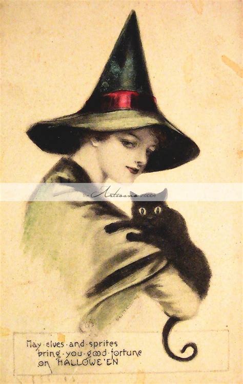 Vintage Halloween Witch Good Fortune Postcard Image Digital | Etsy