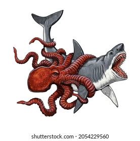 Giant Octopus Attacks Shark Battle Animals Stock Illustration 2054229560 | Shutterstock