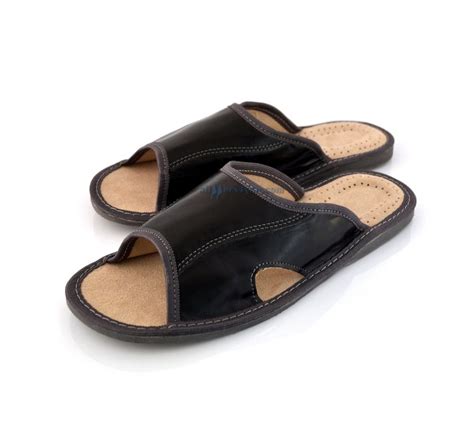 Black Open Toe Men's Leather Slippers 342.v1-pm