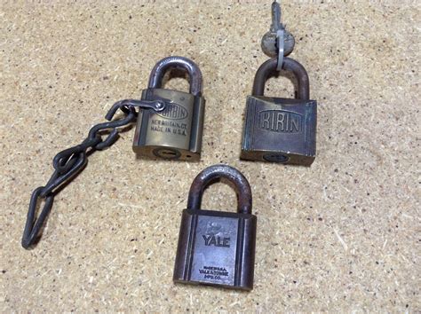 Three Vintage Brass Padlocks with Keys -- Antique Price Guide Details Page