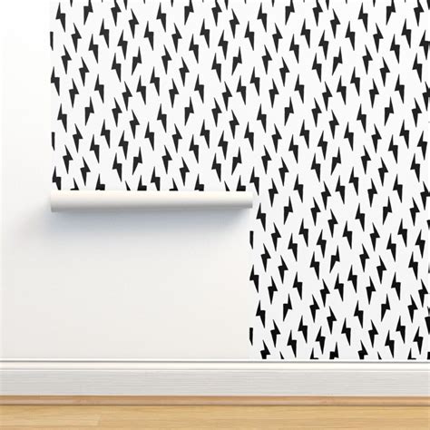 Black and White Wallpaper Black White Lightning by Andrea - Etsy