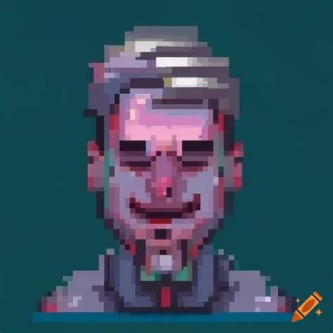Detailed pixel art portrait of a smiling cyberpunk man with implants on Craiyon