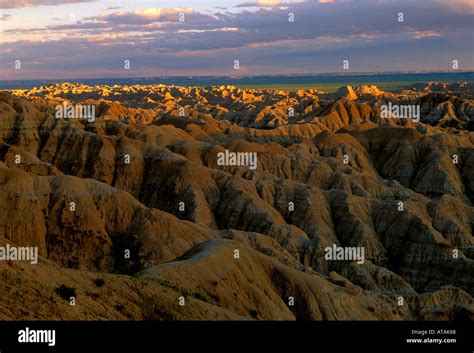 eroded landforms seen from scenic byway in the badlands in Badlands ...