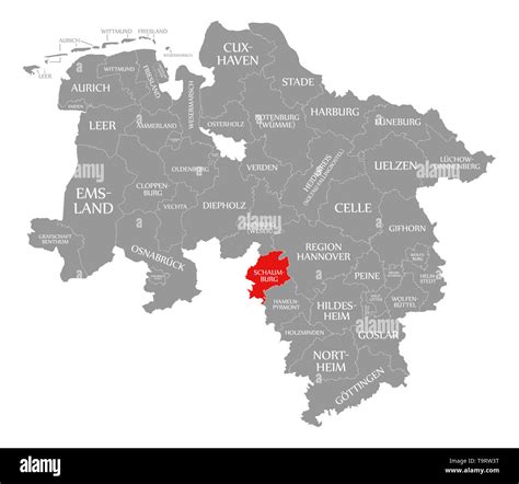 Schaumburg county red highlighted in map of Lower Saxony Germany Stock ...