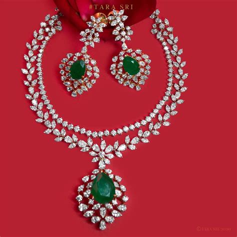 Diamond Emerald Necklace Set - South India Jewels