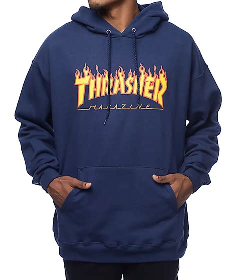 Thrasher Flame Logo Navy Pullover Hoodie | Zumiez.ca