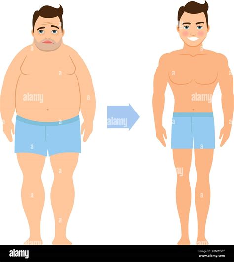 Cartoon vector man before and after weight loss Stock Vector Image ...