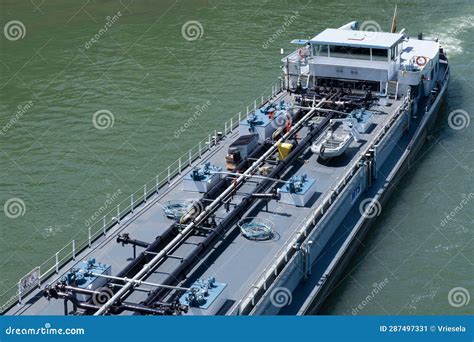 Barge Seen from Above with Pipelines on the Deck for Industrial Transport of Oil and Gas Stock ...