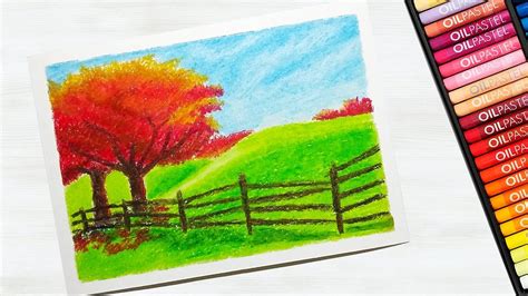 How to Draw a Fall Scenery with Oil Pastels - Autumn Landscape Drawing for Beginners - YouTube