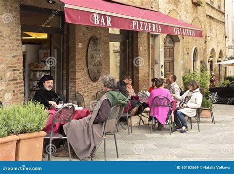 People Sitting in a Small Cafe Outside in the Medieval Town of Montepulciano Editorial Stock ...