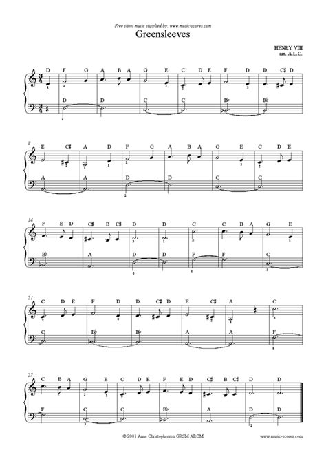 Traditional. Greensleeves easy piano version classical sheet music