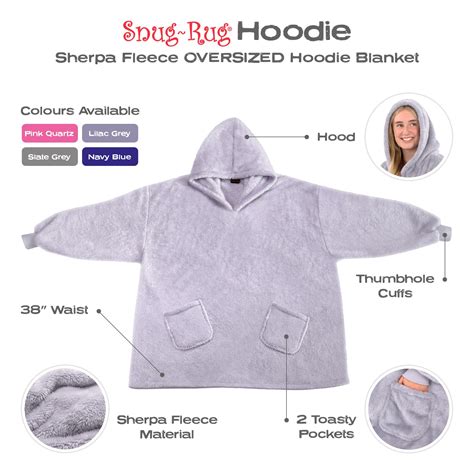 Snug-Rug OVERSIZED Sherpa Fleece Hoodie Blanket (Lilac Grey)