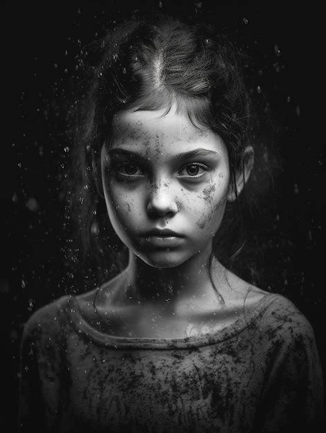 Premium AI Image | a black and white photo of a girl with a sad face.