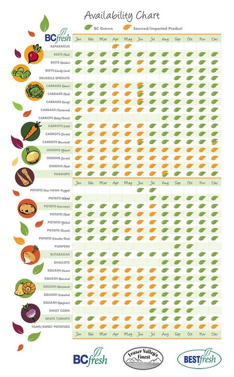 Printable Seasonal Fruit And Vegetable Chart - Printable Word Searches