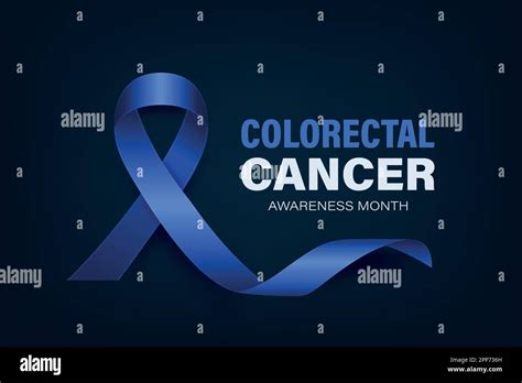 Colorectal Cancer Banner, Card, Placard with Vector 3d Realistic Dark Blue Ribbon on Dark Blue ...