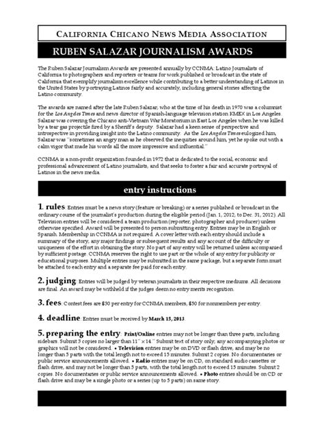 Application For The 2012 Ruben Salazar Journalism Awards. | Download Free PDF | Mass Media ...