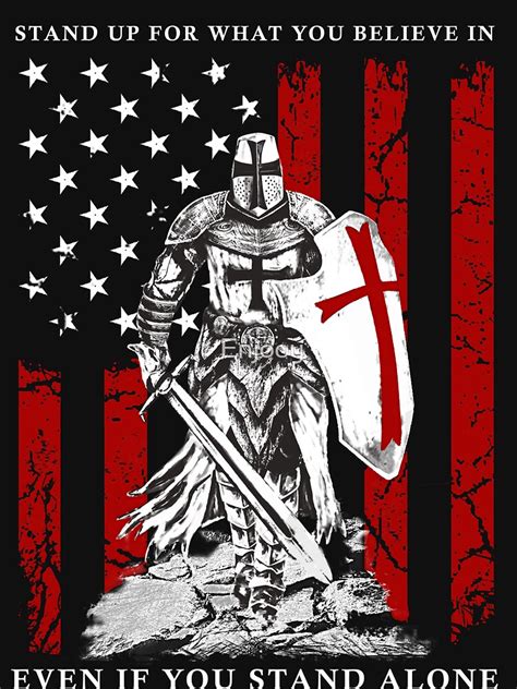 "Knight Templar - Crusader Warrior American Flag T-Shirt" Unisex T ...