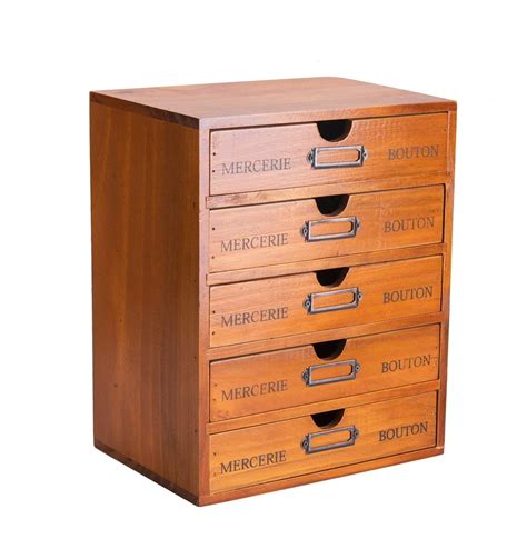 Buy 5-Drawer Desk Organizer - Vintage Wooden Storage Box w/ 5 Wide ...