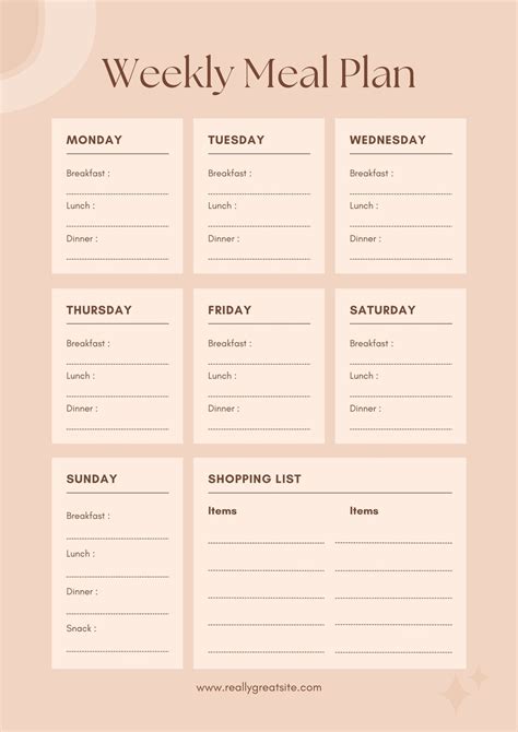 Simple Weekly Menu Planner