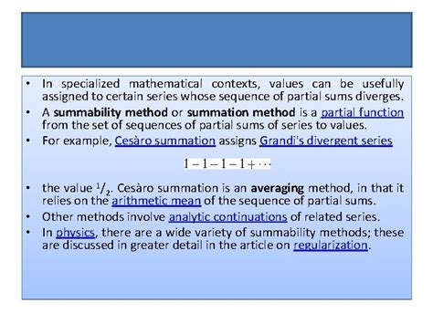 Convergence of Series Absolute convergence Conditional convergence Examples