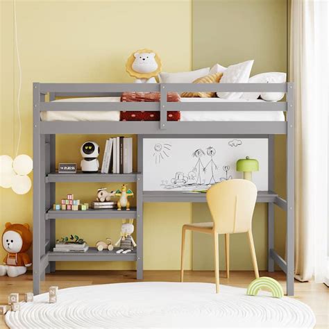 Wooden Loft Bed with Shelves and Desk - On Sale - Bed Bath & Beyond ...