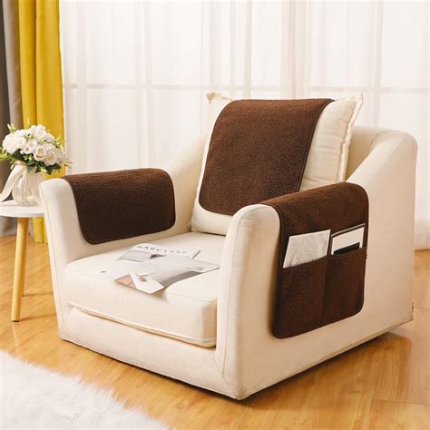 3 Pcs Recliner Covers Sherpa Arm Covers for Recliner Chair with Storage Pockets Headrest Cover ...