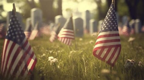 Premium Photo | Memorial day us flags in grass in the graveyard ...