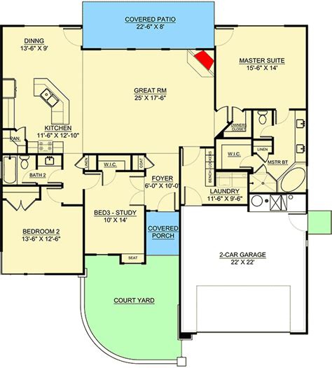 Contemporary One-Level House Plan with Split Beds - 370002SEN ...