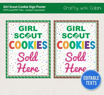 Girl Scout Cookie Booth Cookie Sold Here Sign Poster Printable | TPT