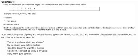 Question 1: Study the information on scansion on | Chegg.com