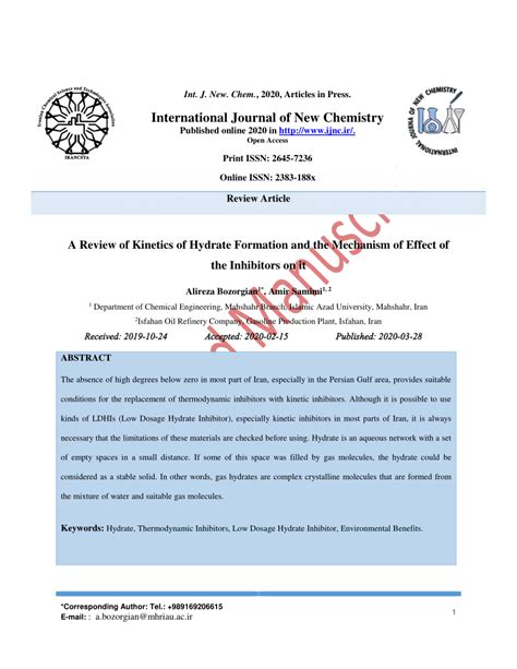 (PDF) A review of kinetics of hydrate formation and the mechanism of effect of the inhibitors on it