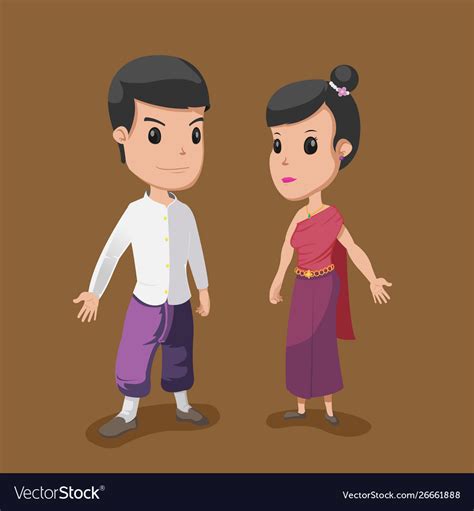 Thai cartoon couple people culture Royalty Free Vector Image