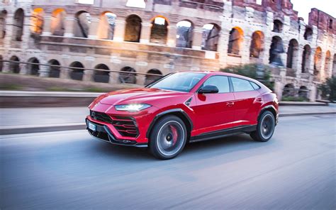 Download wallpapers Lamborghini Urus, 2018, red sports SUV, speed, red Urus, Italy, Colosseum ...