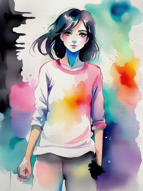 Premium AI Image | Cute Anime Girl Portrait Watercolor Illustration