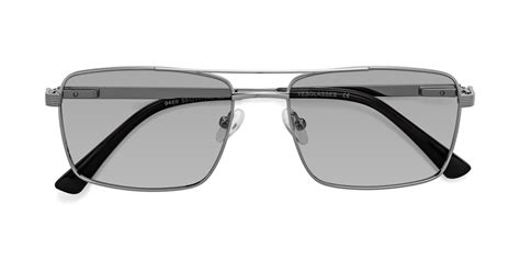 Silver Classic Metal Rectangle Tinted Sunglasses with Light Gray Sunwear Lenses - 9469