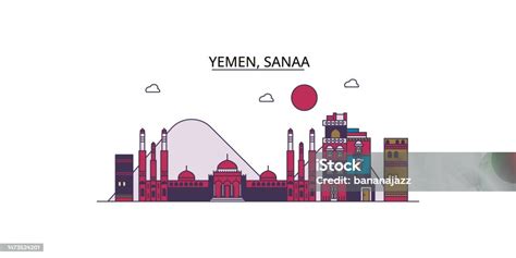 Yemen Sanaa Tourism Landmarks Vector City Travel Illustration Stock Illustration - Download ...