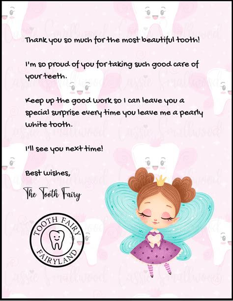 Adorable Tooth Fairy Letter For Girls - Cassie Smallwood | Tooth fairy ...