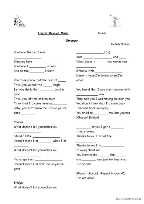 Song- Stronger- Kelly Clarkson (Work…: English ESL worksheets pdf & doc