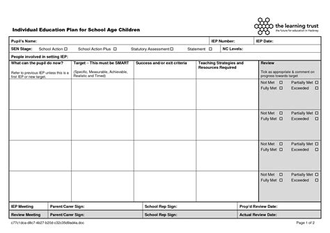 education templates | Individual Education Plan Template - School Age ...