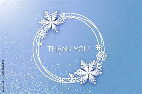 Thank you card. Merry Christmas and Happy New Year Greetings card. White Paper cut snowflakes ...