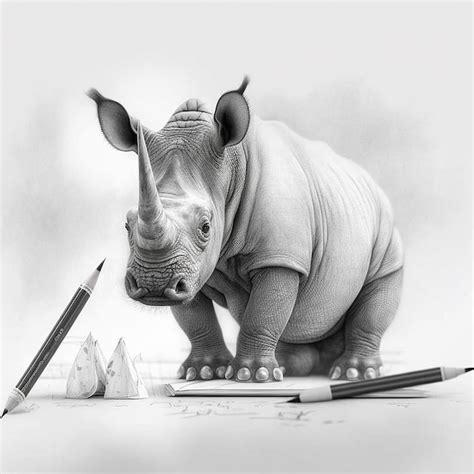 Premium AI Image | Pencil sketch realistic rhinoceros animal drawing AI Generated