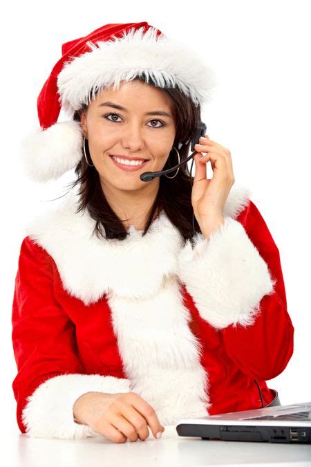Christmas customer services girl smiling - isolated over a white background | Freestock photos