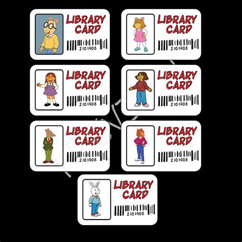 Printable Arthur Characters Library Card Pack, 7 PNG Images, School ...