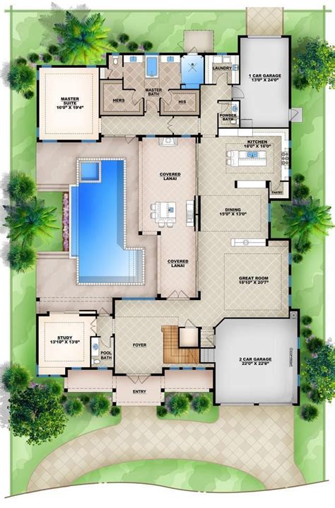 HPM Home Plans | Home Plan: 009-4417 | Modern house floor plans, Pool house plans, Beach house plans