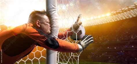 Fat gatekeeper failed goal soccer funny pictures Stock Photo | Adobe Stock